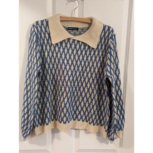 Shein Lantern Sleeve Jumper SHEIN Sweaters Argyle Pattern Lantern